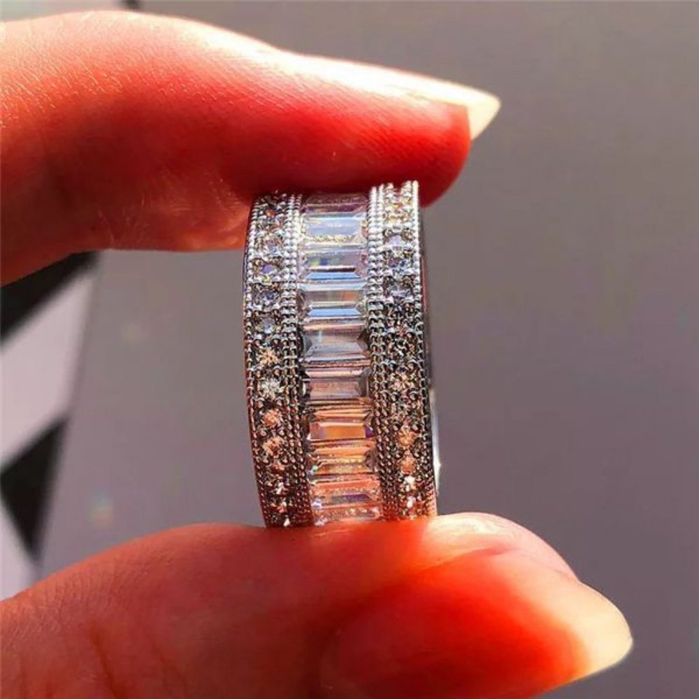 NEW 925 Silver Baguette Round Diamond  Ring 10 - Picture 7 of 10